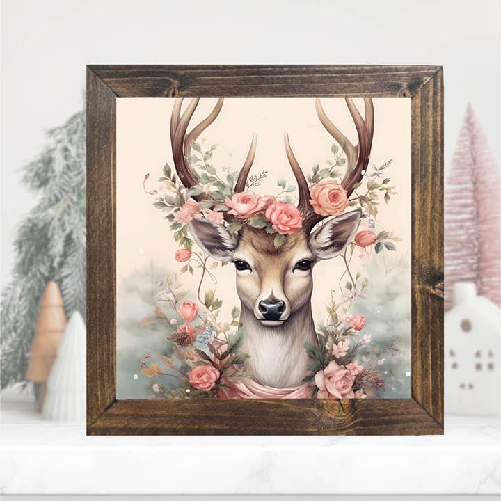 Teele and Co. - Wholesale Sign - Pink Deer Christmas Framed Art Sign 1