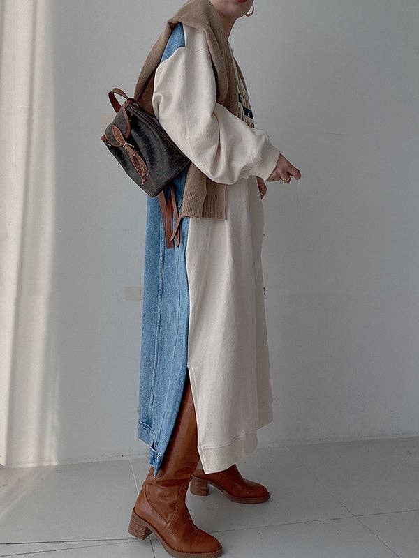 StyleGalX - Vente Robe – femme - Robes midi amples originales à manches longues et à col rond et imprimé de lettres2