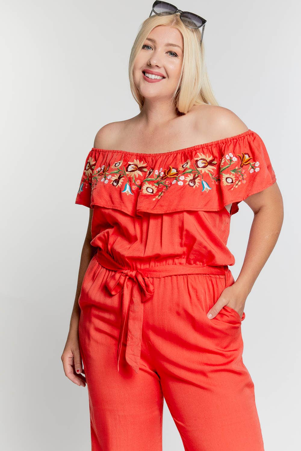 Davi & Dani - Wholesale Jumpsuit - Women's - PLUS SIZE FLORAL EMBROIDERED OFF SHOULDER JUMPSUIT2