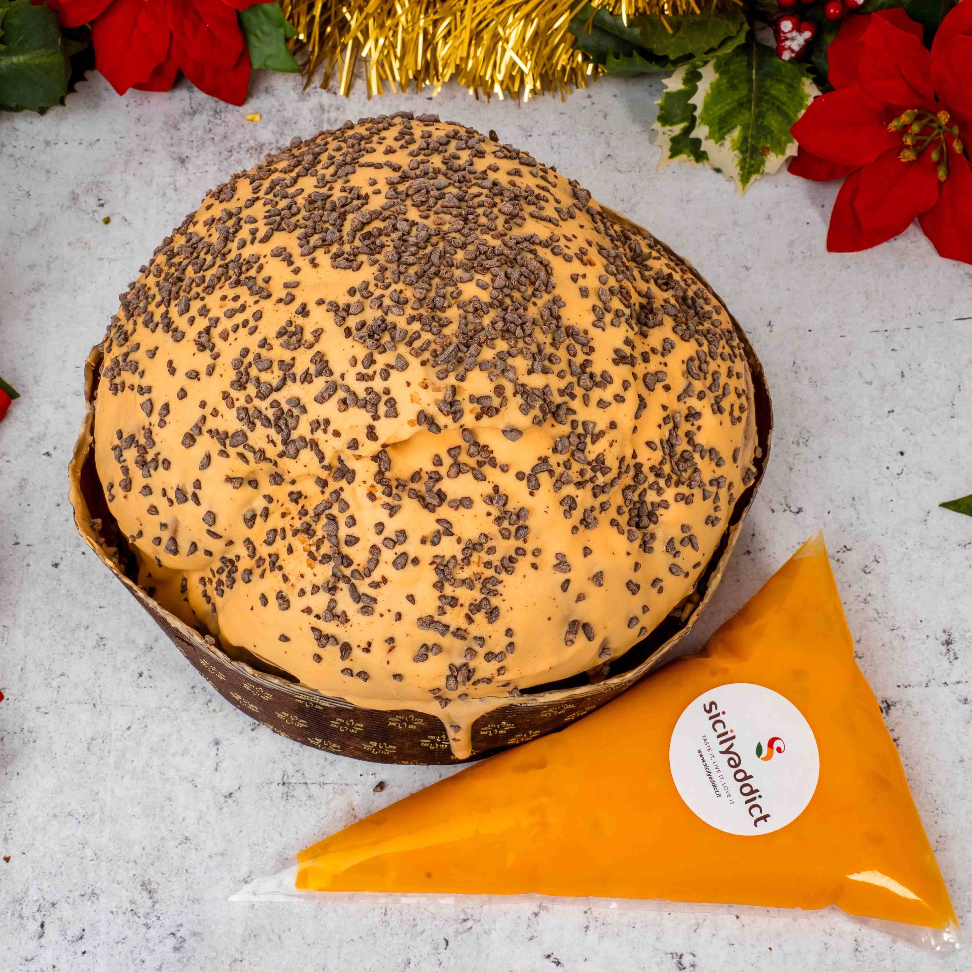 Sicilyaddict - Wholesale Cake - Artisanal orange panettone 1kg with 200g orange cream piping bag2