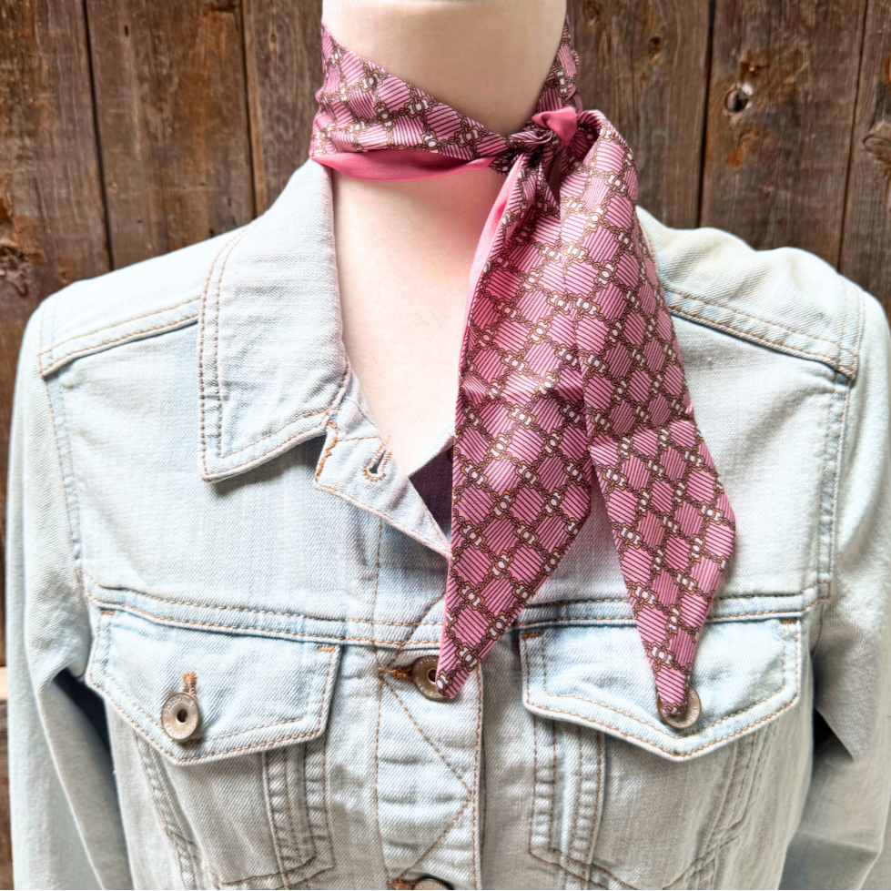 Rodeo Drive - Wholesale Scarf - Unisex - Pink and Gold Western Skinny Mini Wild Rag Scarf / Cowgirl Necktie #TW1331
