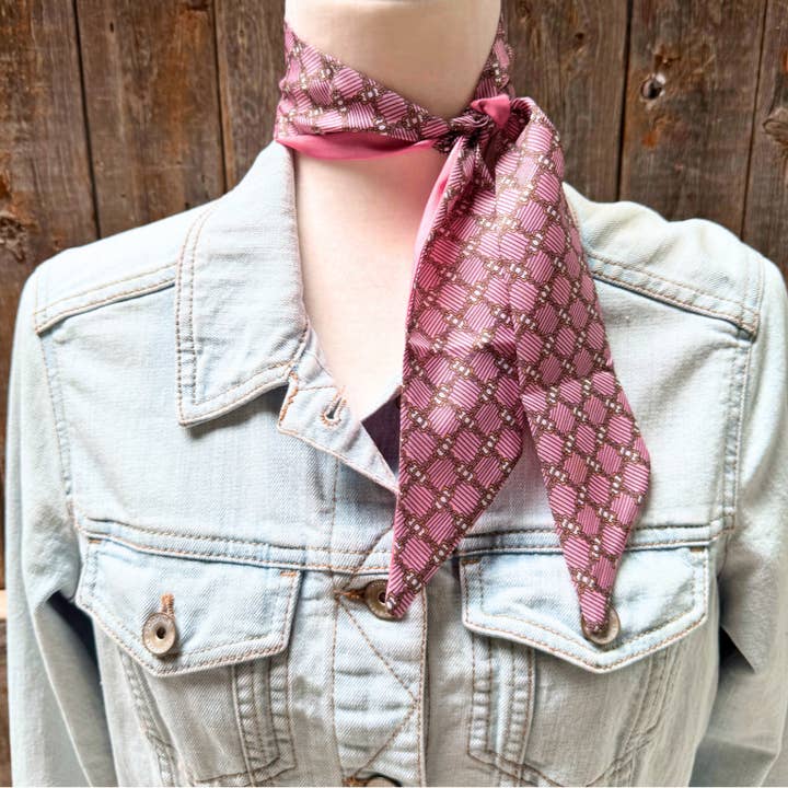 Rodeo Drive - Wholesale Scarf - Unisex - Pink and Gold Western Skinny Mini Wild Rag Scarf / Cowgirl Necktie #TW1331