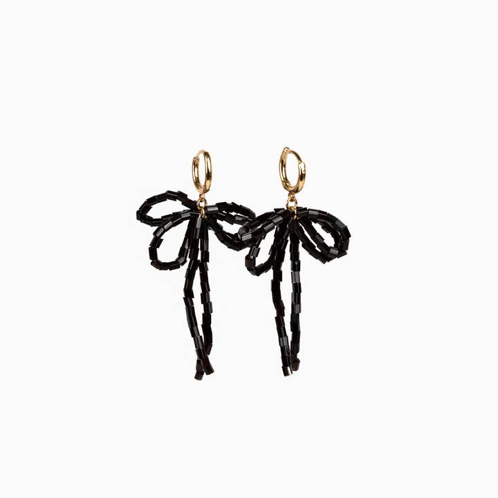 Sessori - Wholesale Huggie Earrings - Rectangle Beaded Bow Huggie Hoop Earrings