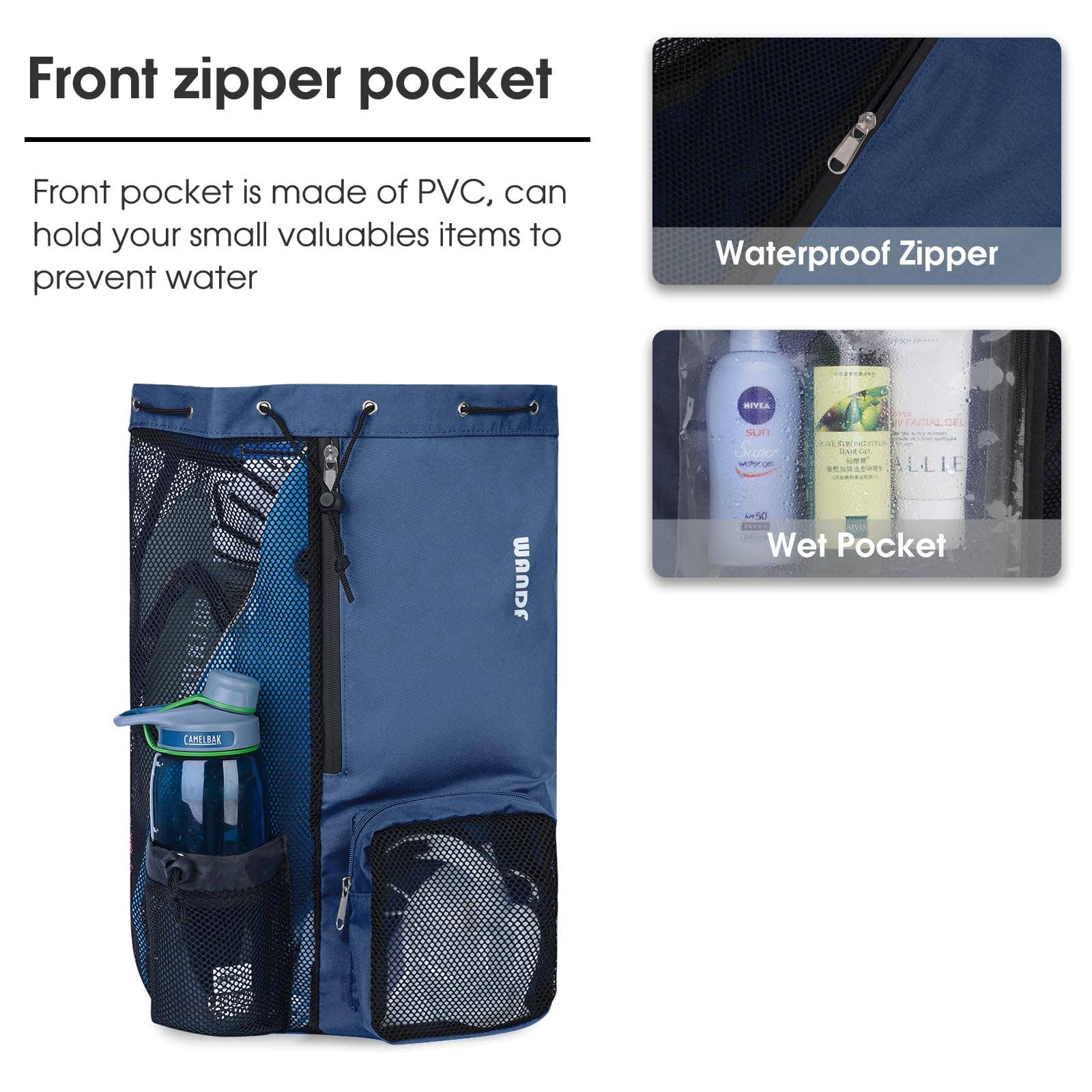 wandf - Wholesale Beach Bag - WANDF Mesh Drawstring Backpack with Wet Pocket Beach Bag73