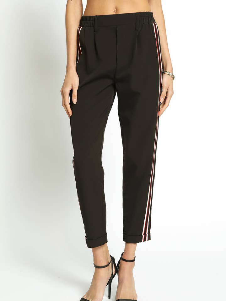 SCUBA CUFFED PANTS ATHLETIC TAPE - GSP728-BLK_RED for wholesale by Sans Souci