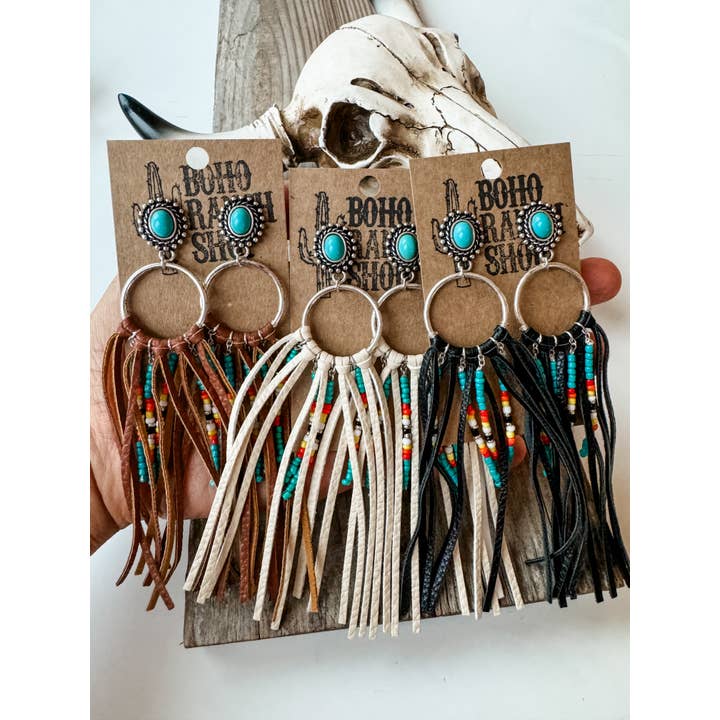 Boho Ranch Shop - Wholesale Tassel Earrings - Western Long Leather Tassel Earrings