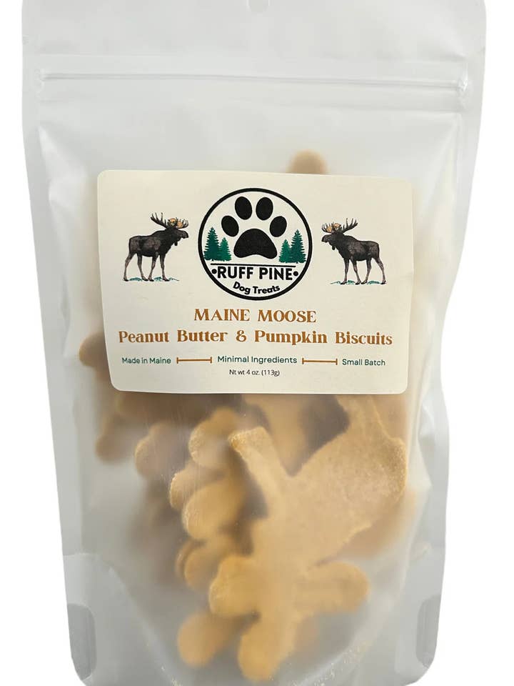 Maine Moose Peanut Butter & Pumpkin Biscuits for wholesale by Ruff Pine Dog Treats