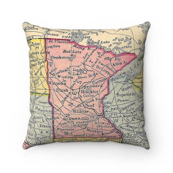 Daisy Mae Designs - Wholesale Throw/Decorative Pillow - Minnesota Map Pillow – 18" Square Throw Pillow0