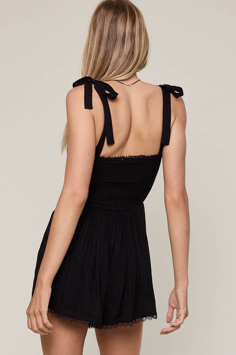 Sky to Moon - Wholesale Romper - Women's - SOLID COLOR WIDE TIE STRAP LACE MINI ROMPER6