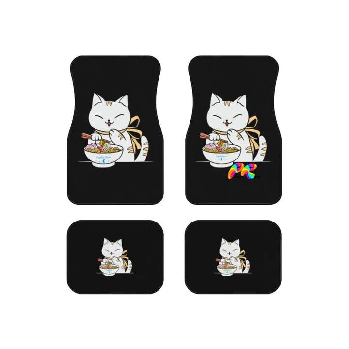 Tapis de voiture Ramen Cat (lot de 4) pour la vente par Prism Raves