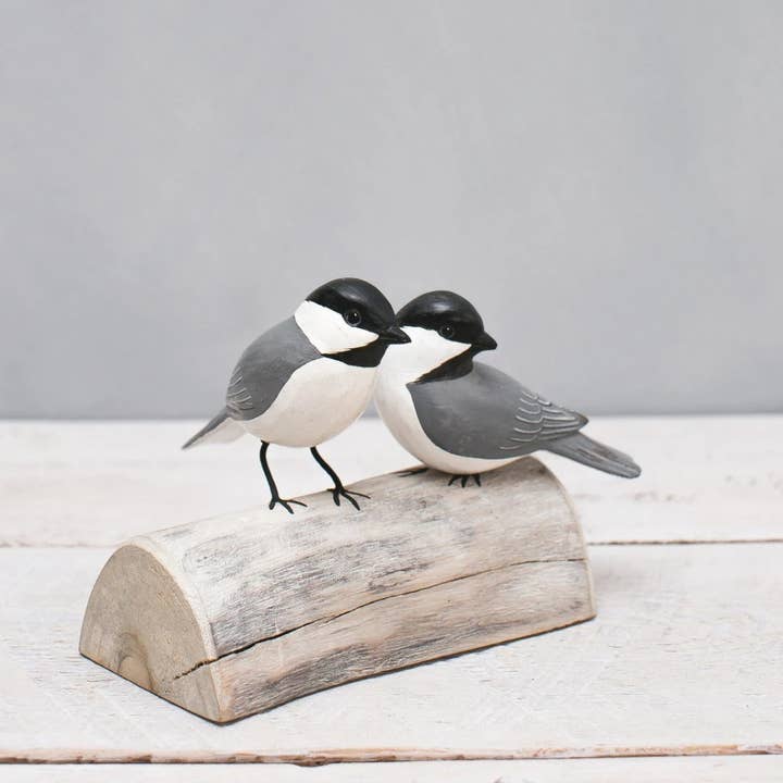 Chickadee - Pair - 7"L - Hand Carved Ornament for wholesale by Aviologie