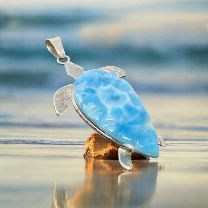 Colgante de Tortuga de Plata con Larimar, Joyería Bohemia, Colgante de Cristal de Sanación Espiritual, Joyería de Chakras, Colgante de Piedra de Nacimiento para Sanación de Energía Aura para venta al por mayor de Akstar Gems