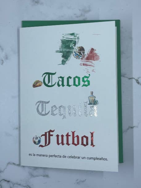 Tacos Tequila & Fútbol Fødselsdagskort for engroshandel hos D. Johnson & Co Greetings