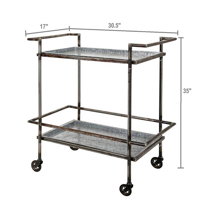 Percy Galvanized Metal Bar Cart in Gray & Black for wholesale on Faire