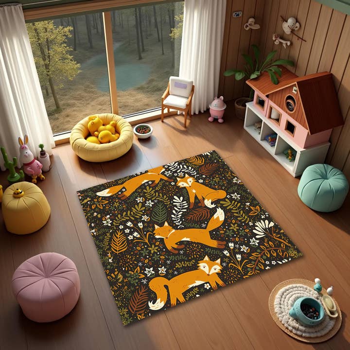 Fox Nursery Rug: Djurmönstrad barnrumsmatta, tvättbar för wholesale av Rugendary Trade LLC
