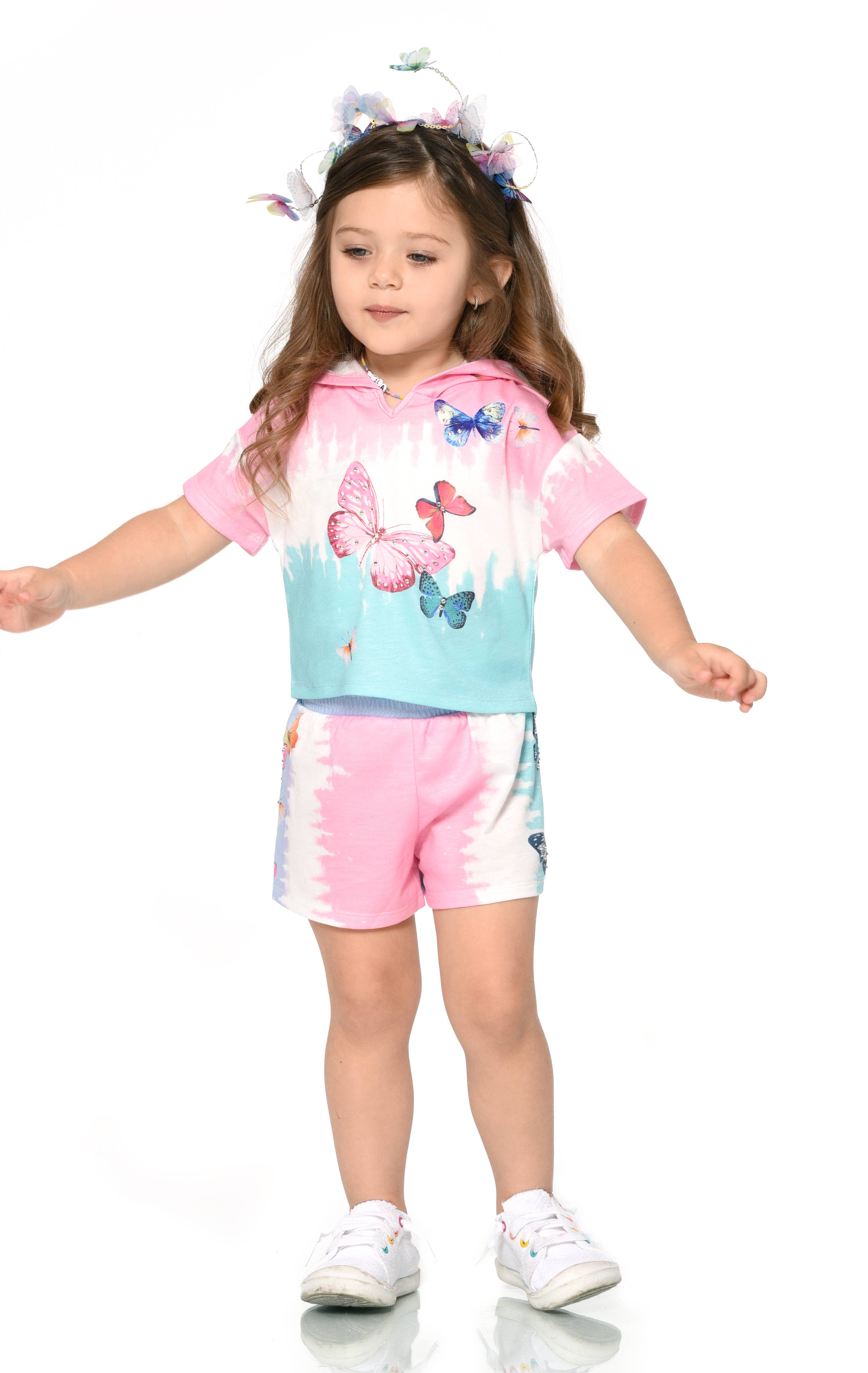 Pink Multi Butterfly Print Shorts for wholesale on Faire1