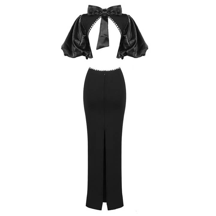 Black DR322Y Elegant Backless Bow-Trim Banquet Dress for wholesale on Faire2