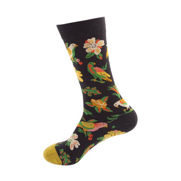Flower and bird illustration print middle tube socks for wholesale by Tourtiwi
