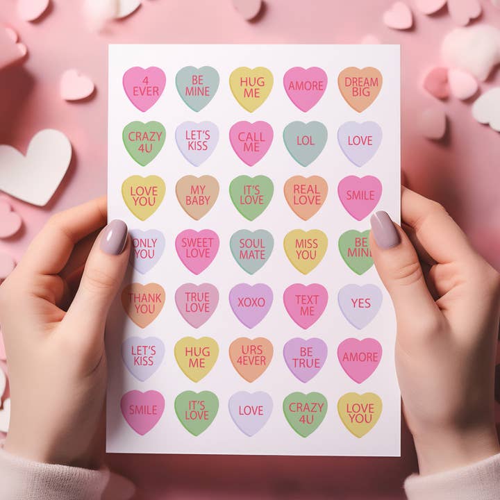 Sticker Sheet Candy Hearts for wholesale by Sticker Varia