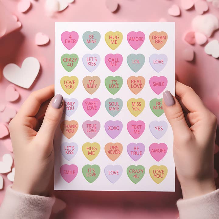 Sticker Sheet Candy Hearts for wholesale by Sticker Varia