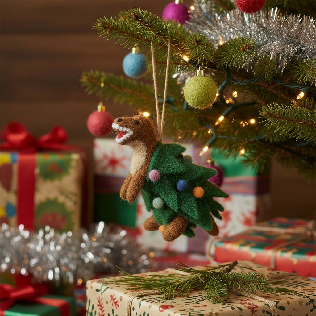 Felt So Good - Wholesale Ornament - Handmade Needle Felt Tree-Rex Hanging Christmas Dinosaur Dec