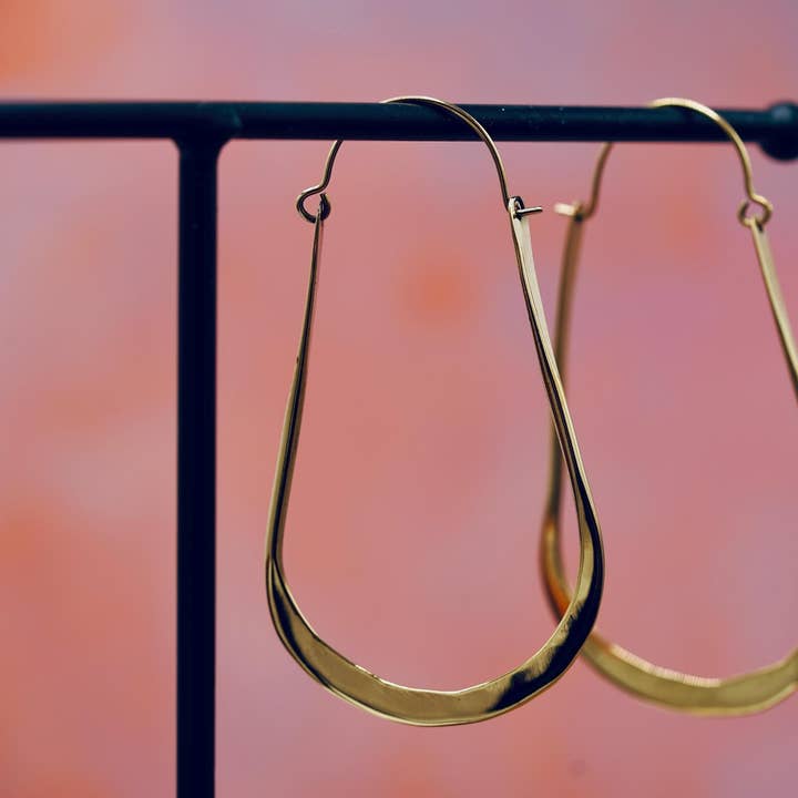 Oversized Flat Gold Hoops, Large Irregular Brass Earrings for Women for wholesale by Kaali Boutique