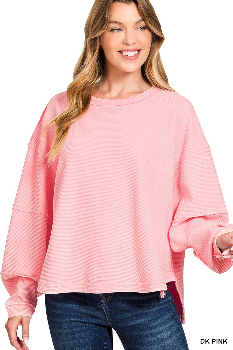 Vanilla Monkey – wholesale Sweatshirt - Dam – Syra-tvättad dubbelribbad tröja med exponerade sömmar0