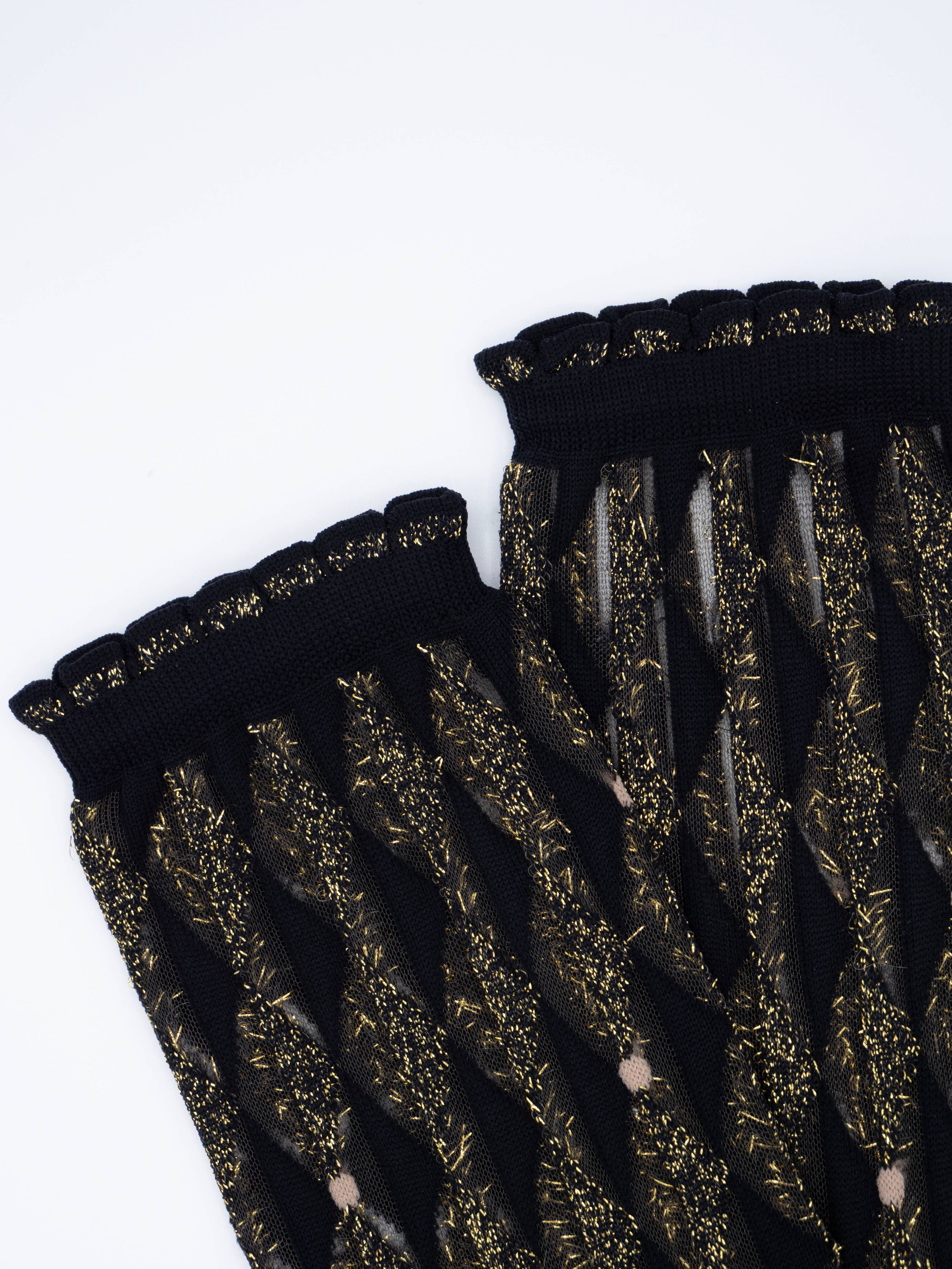 Atelier St Eustache - Wholesale Socks - Women's - ARLECCHINO GOLD • Women's graphic sheer socks4