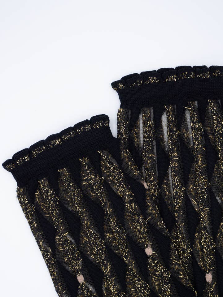 Atelier St Eustache - Wholesale Socks - Women's - ARLECCHINO GOLD • Women's graphic sheer socks4