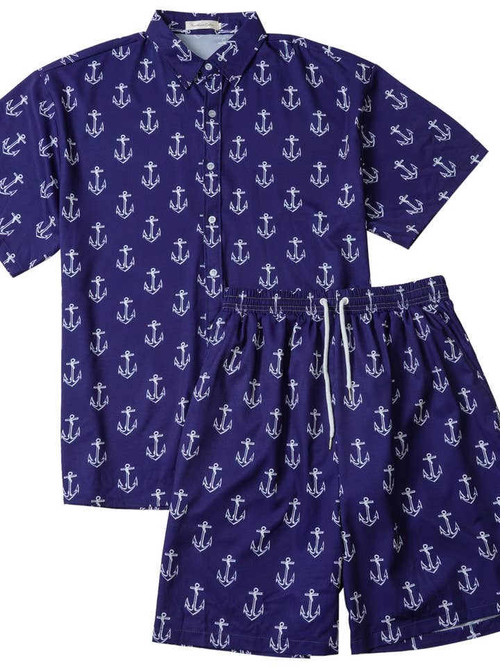 Men's Swimming set, Anchor Navy Shirt and Short for wholesale by Imagine Imports