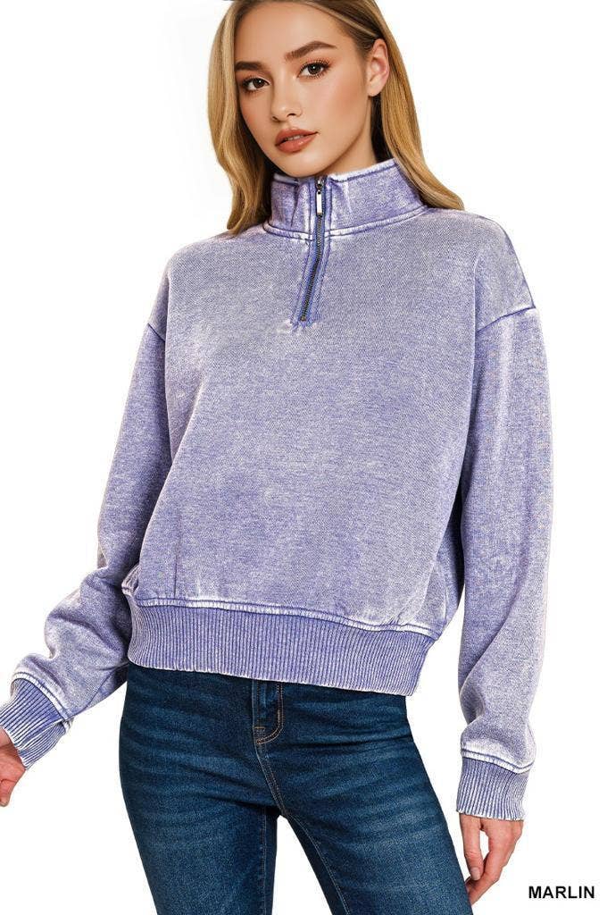 42POPS - Wholesale Sweatshirt - Women's - `.0806 Washed Fleece Half Zip Pullover SI-2493013