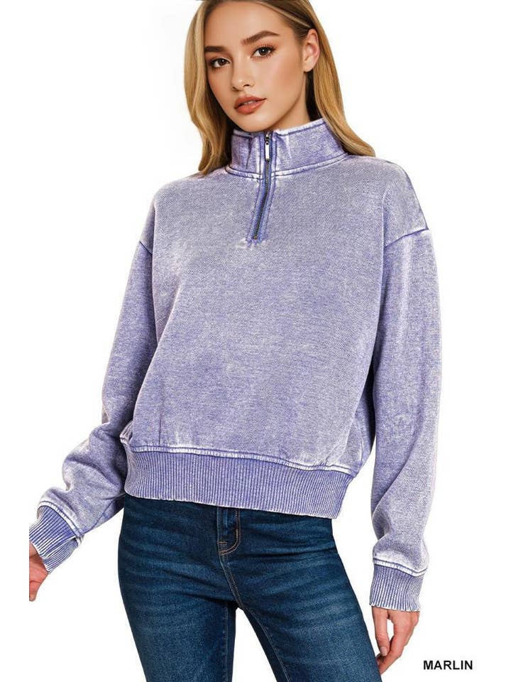 42POPS - Wholesale Sweatshirt - Women's - `.0806 Washed Fleece Half Zip Pullover SI-2493013