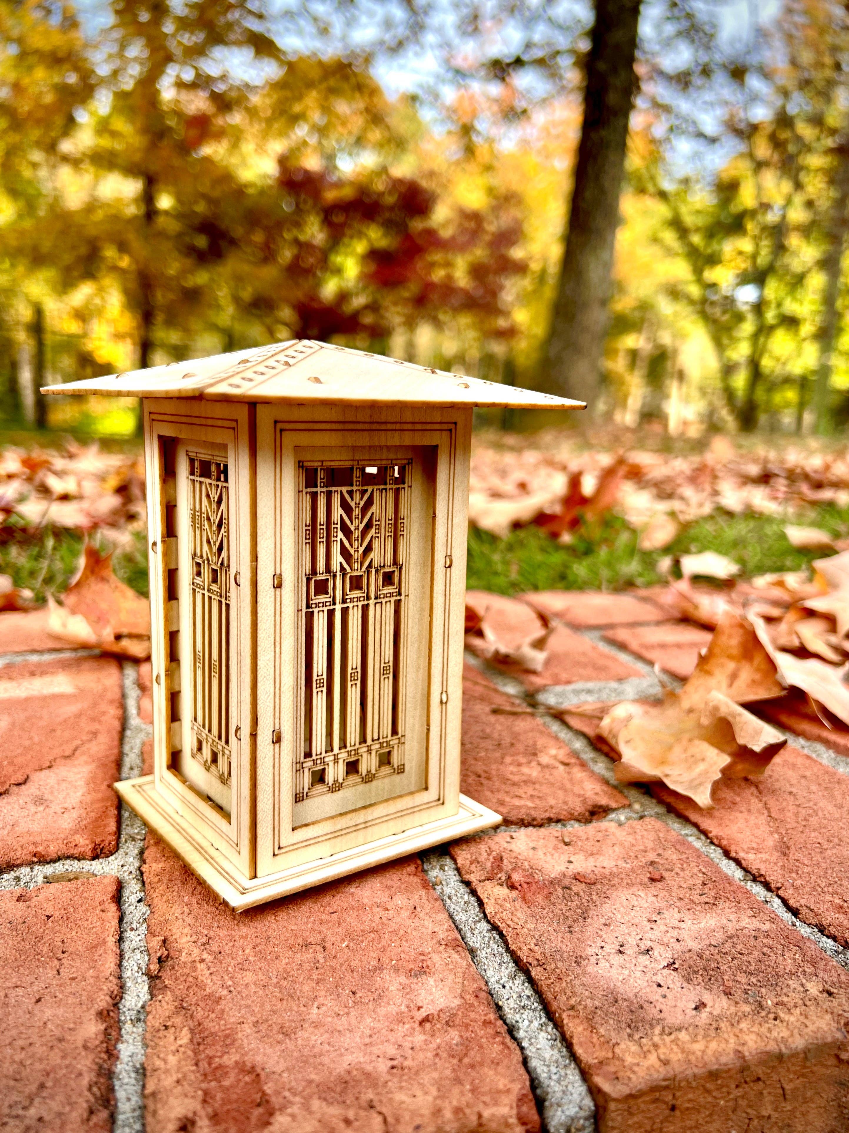 One Man One Garage - Wholesale Lantern - Wright, Prairie Style Lantern, Luminary. Arts and Crafts Era Lighting. Wooden 3D puzzle kit2