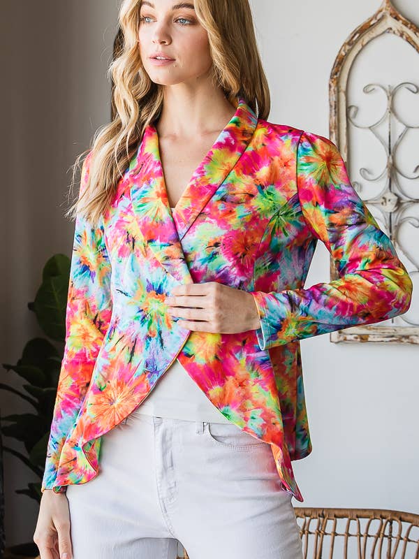BLAZERS ABERTOS TIE-DYE MULTICOLORIDOS por atacado de Pink Irene Wholesale