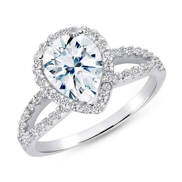 Sterling silver Two Eternity Band Solitaire Pear Cubic Zirconia Ring for wholesale by King of Silver