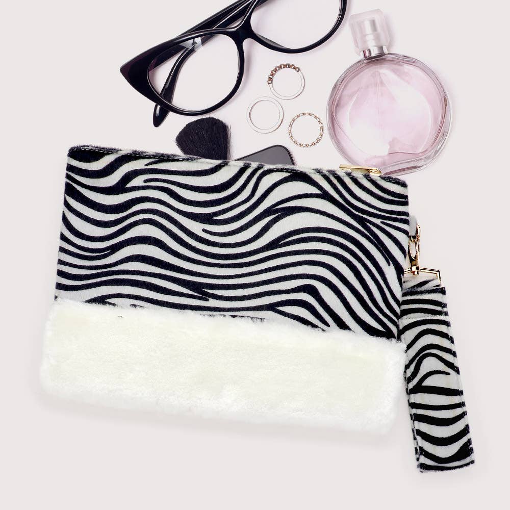 Sensibling Corp. – wholesale Clutch bag – women's – Zebra Animal Print Fur Clutch Bag0