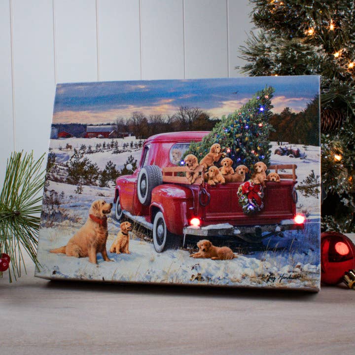 Glow Decor - Wholesale Christmas Decoration - A Puppy Christmas 8x6 Lighted Tabletop Canvas