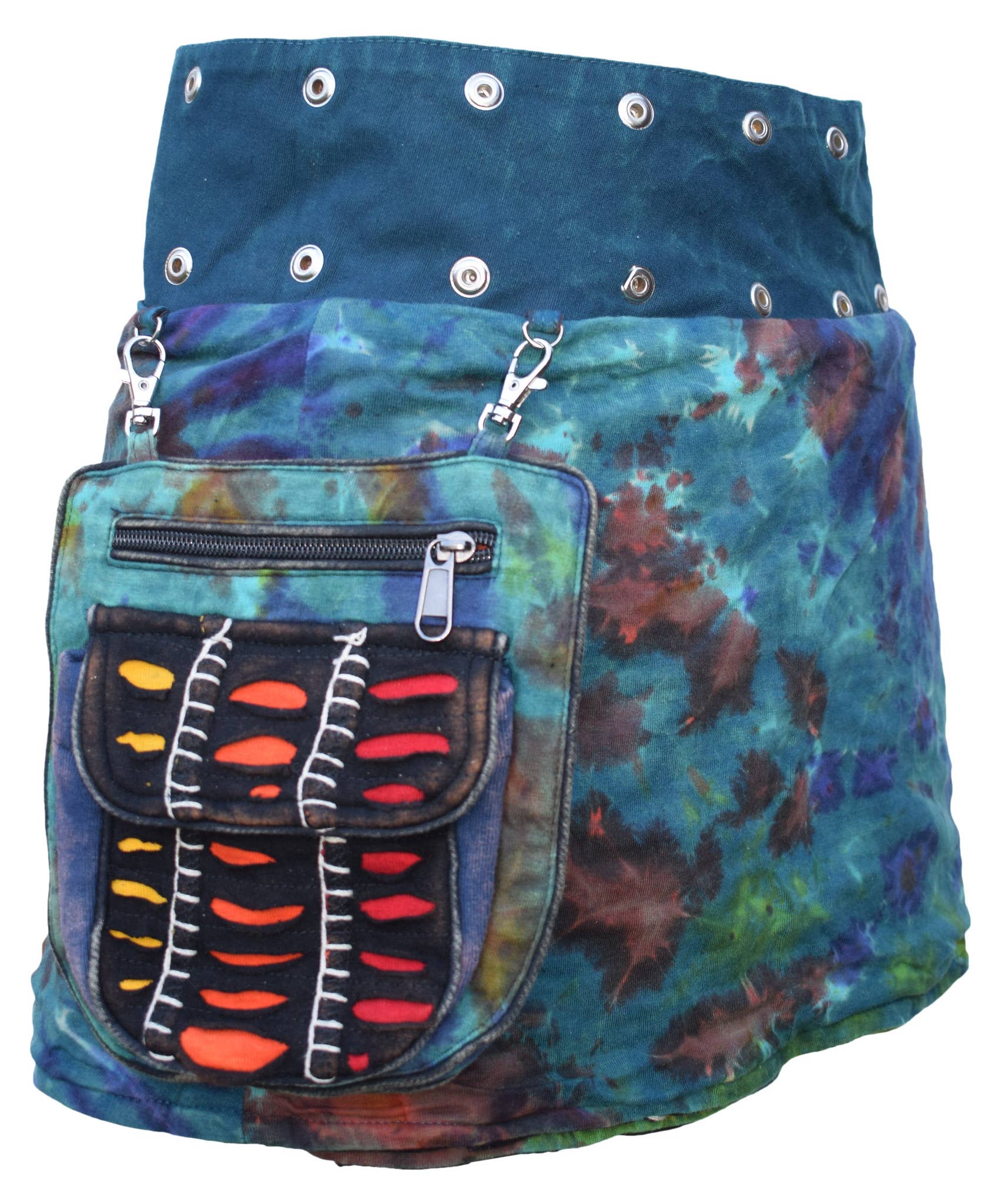 Gheri - Wholesale Skirt - Women's - Reversible Embroidery Patchwork Boho Short Popper Mini Skirt1