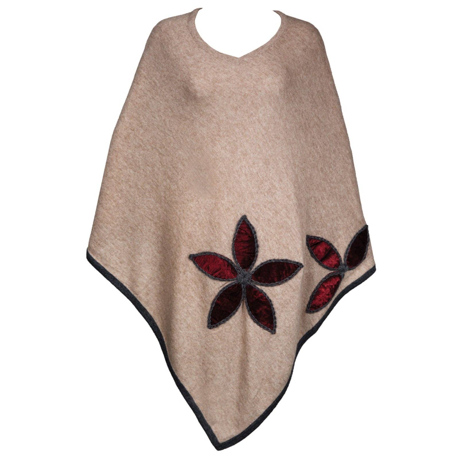 BNB Crafts Inc. - Wholesale Poncho - Women's - Flower Stitched Design Cashmere Poncho (4 Colors)3