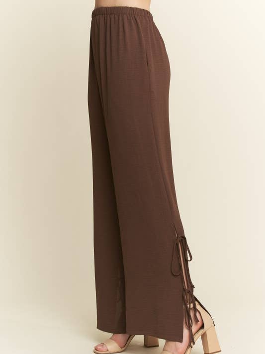 HEIMISH - Wholesale Pants - Women's - EP6871-10 ELASTIC WAIST SOLID WIDE LEG PANTS WITH SIDE TIE8