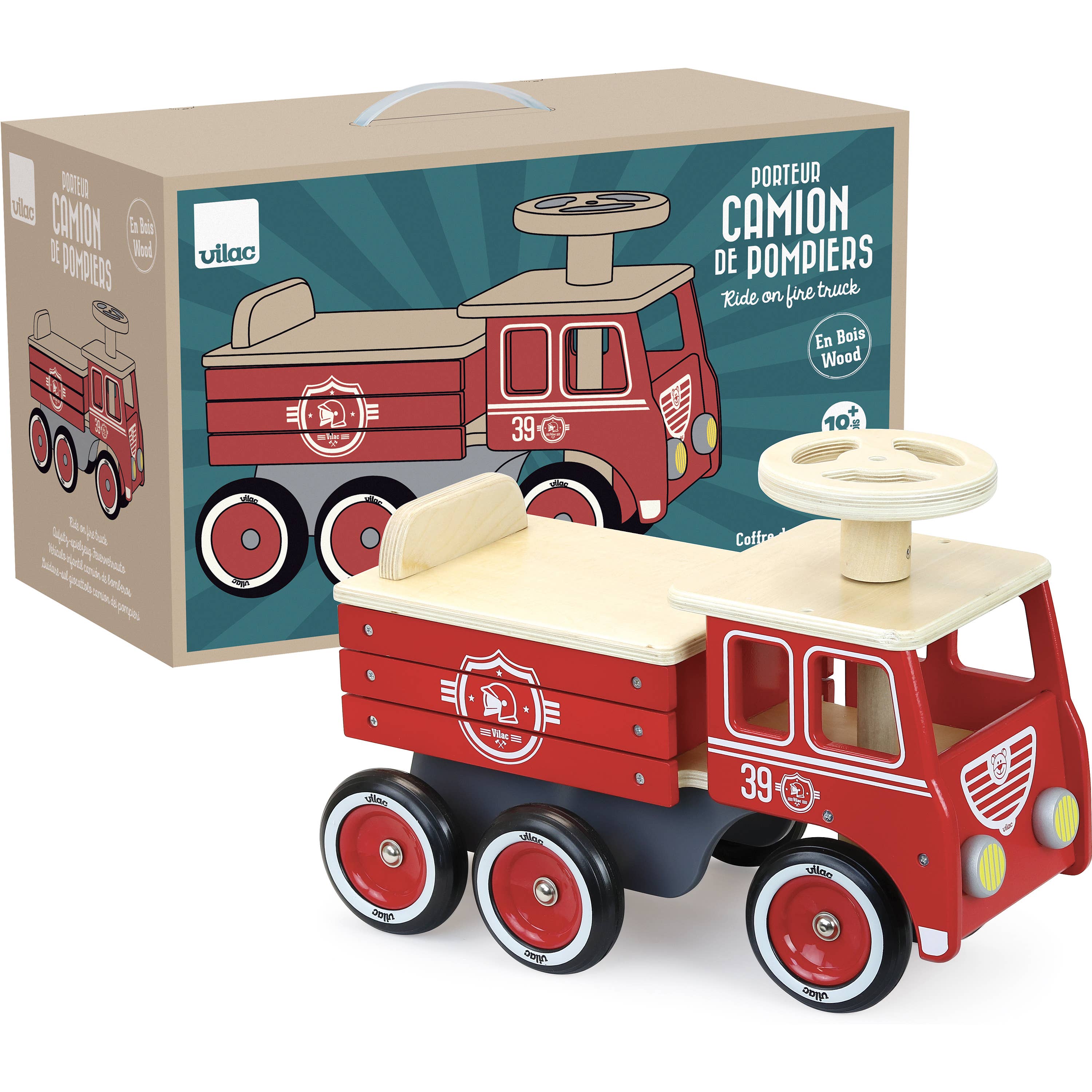 Hippychick - Wholesale Wood Toy - Kids - Vilac Wooden Fire Engine Ride-On – Pretend Play Vehicle1