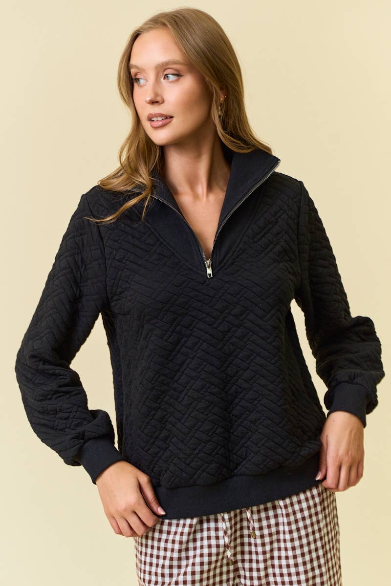 Doe and Rae - Wholesale Sweatshirt - Dames - GEVOERD TOP MET HALVE RITS AAN DE VOORKANT - 45112T5