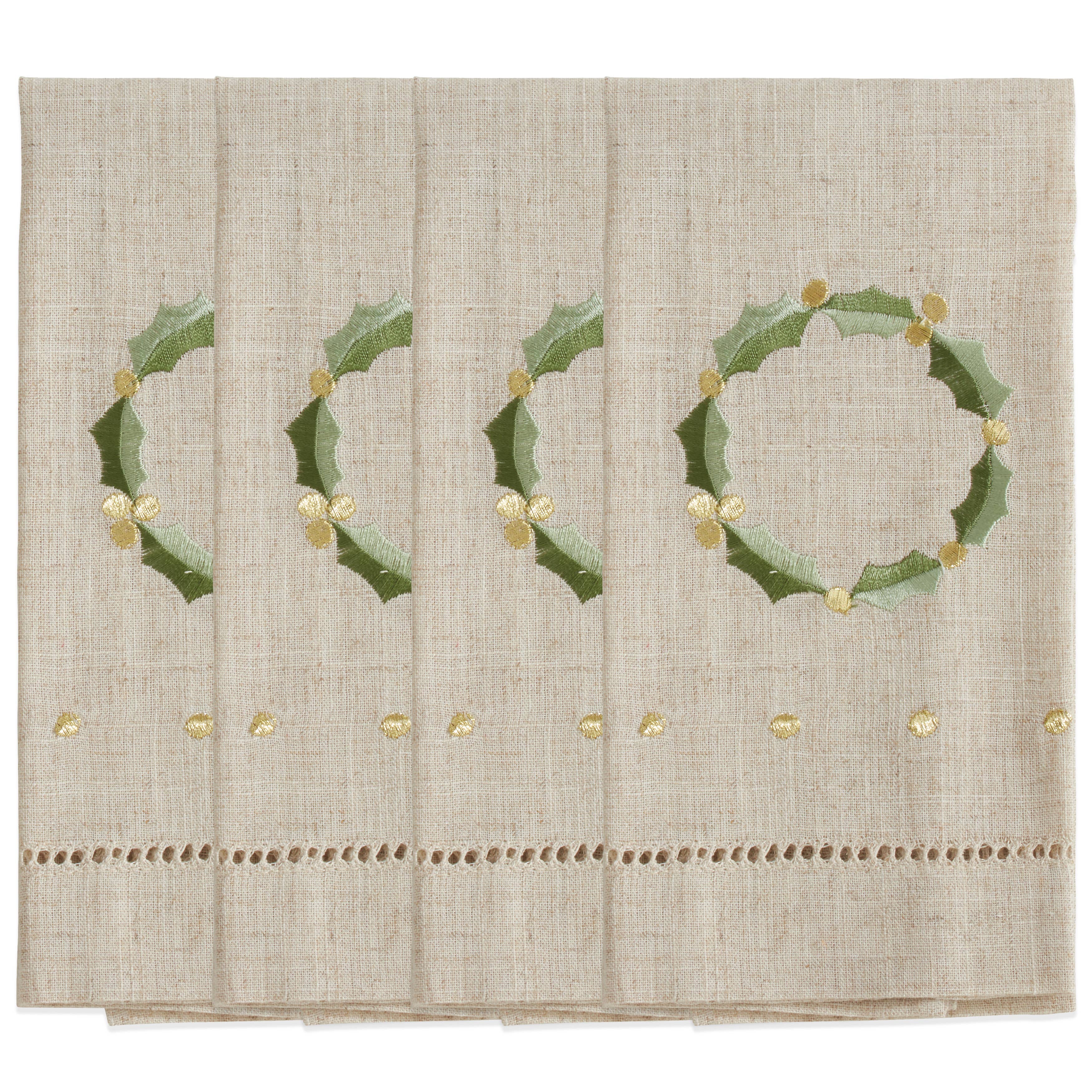 Natural Embroidered and Hemstitched Wreath Guest Towel for wholesale on Faire1