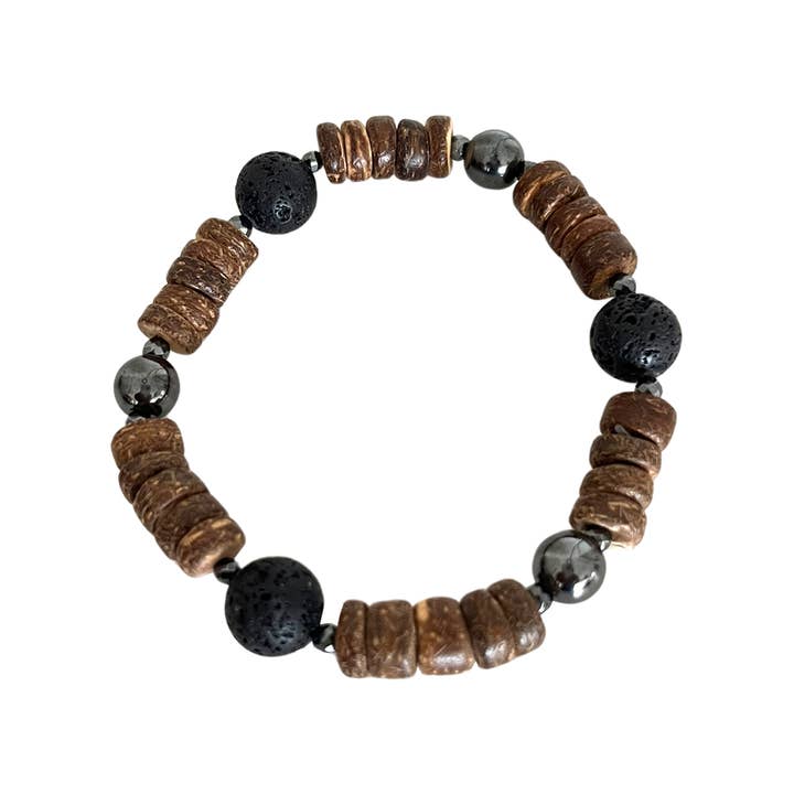 VIE - Wholesale Beaded bracelet - Coconut Rondelle Beads Bracelet, with Oil Diffuser Lava Rock1