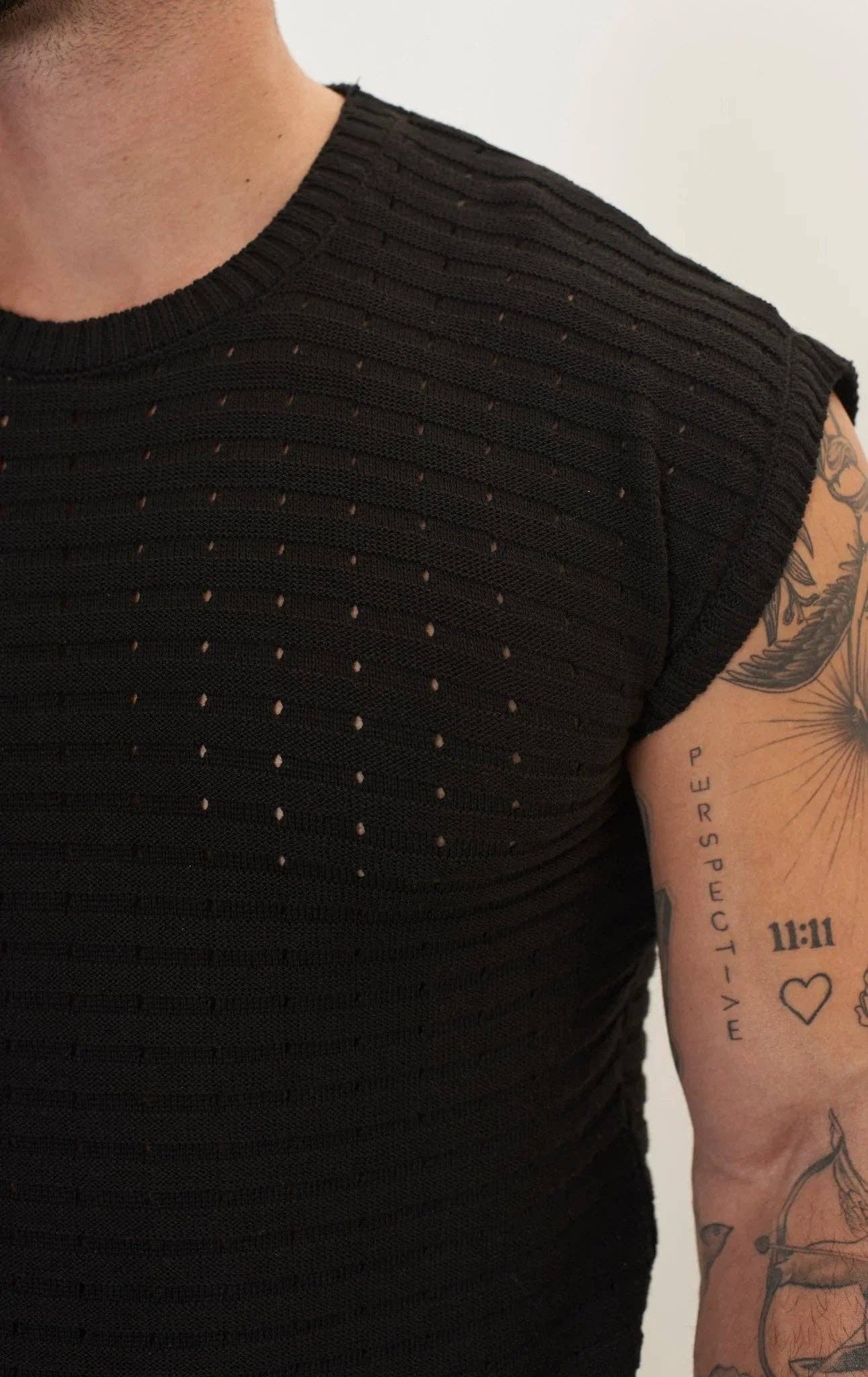 SORT Kortærmet strikket top og shorts til mænd med øje - sort for engroshandel på Faire5