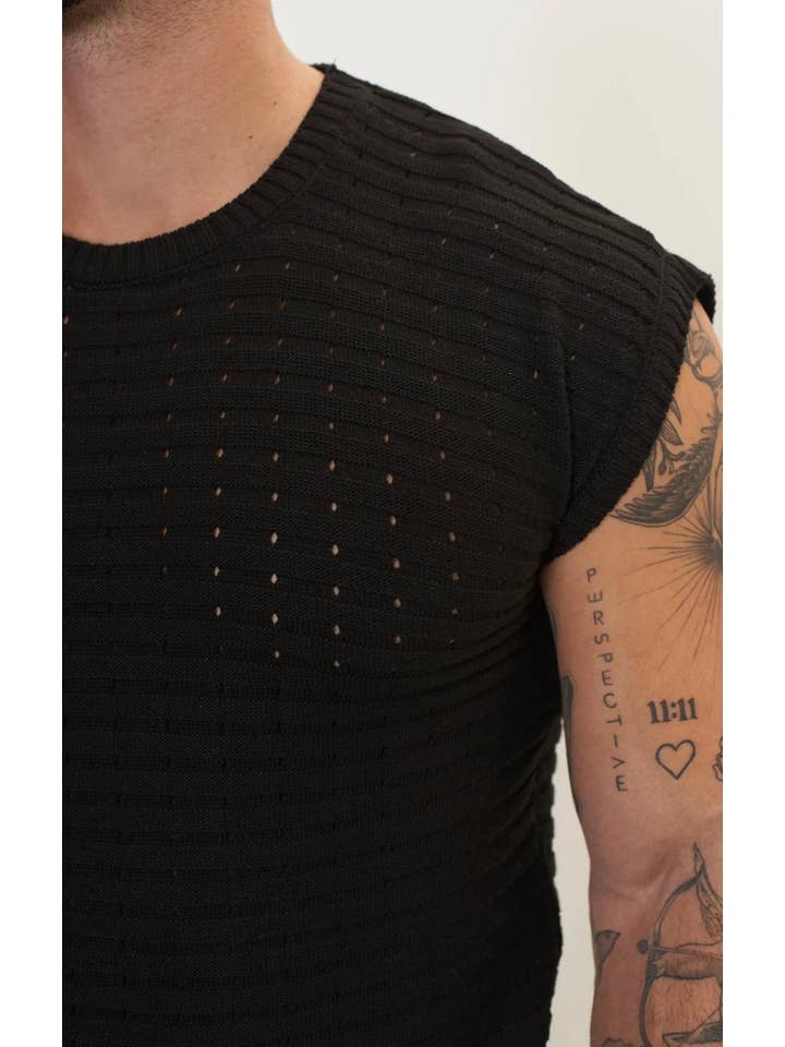 SORT Kortærmet strikket top og shorts til mænd med øje - sort for engroshandel på Faire5