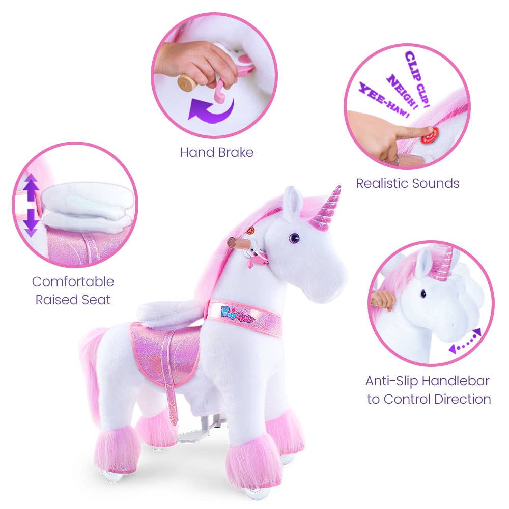 PonyCycle - Vente Cheval à bascule – enfant - PonyCycle Cheval à Bascule Licorne Rose | Jouet à Bascule en Peluche3