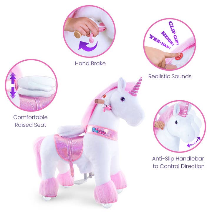 PonyCycle - Wholesale Rocking Horse - Kids - PonyCycle Ride-On Pink Unicorn | Plush Animal Riding Toy3