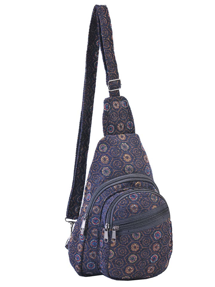 Hippie Boho Bomull Poly Bohemian Sling Bag Ryggsäck Blk Mndl för wholesale av The Collection Royal / Royal Handicrafts