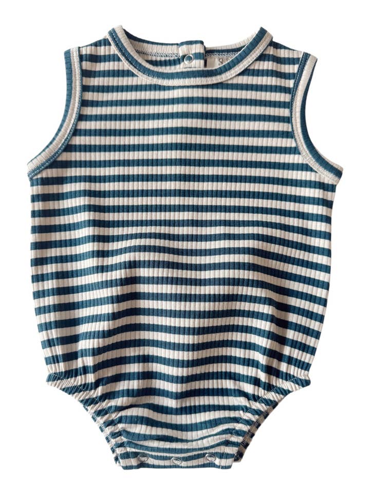 SIIX Collection - Wholesale Bodysuit (Non-Footed) - Baby - Steel Blue Stripe / Organic Ribbed Dune Bubble